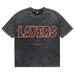 Camisetas de hombre oversize con lavado ácido, teñido de prenda, estampado DTG 3D con fuente dividida, estilo urbano, de algodón transpirable, cuello redondo, al por mayor - Product Image 1