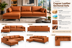 Sofá Seccional Modular de Cuero Genuino de Lujo para Interiores de Hogares Modernos, Configuración en Forma de L, Asientos Espaciosos en Esquina, Premium - Product Image 2