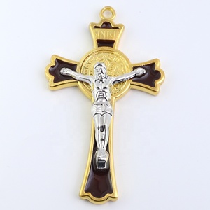 Cruz de 3 pulgadas, epoxi chapado en oro, rojo, marrón, negro - Product Image 3