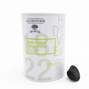 Lata Redonda de Hojalata de Grado Alimenticio de 700 ml para Aceite de Oliva con Tapa de Plástico, Impresión Offset y Logotipo Personalizado - Product Image 1