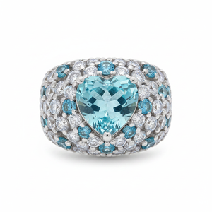 <b>CZ</b> Aquamarine Heart Shape Stones 925 Sterling Silver Cluster <b>Ring</b> Jewelry Handmade TUrkish Wholesale Jewelry - Product Image 2