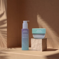 Bouteille de lotion de luxe en PET de couleur bleu violet de 120ml avec pompe blanche Pot cosmétique en PP de 100ml avec ensemble de soins de la peau imprimé