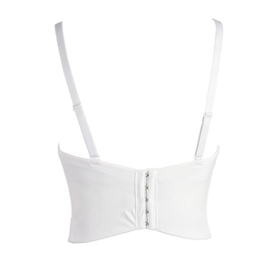 Corpiño marfil adornado con encaje de moda sexy personalizado de fabricantes de ropa de mujer con perlas y camisetas sin mangas cortas de cristal - Product Image 3