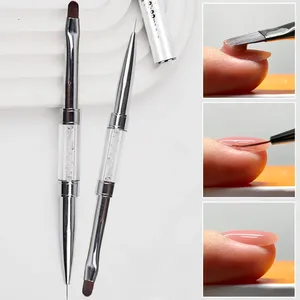 1 pinceau professionnel double-embout pour la construction et le design des ongles, stylo de traçage pour gel UV, extension d'ongles à la française, outils de nail art - Product Image 1