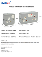 Prise de courant double 240V 13A à interrupteur, blindée métallique, avec auto-test, modèle 8219, vente chaude, directement de l'usine pour l'Arabie Saoudite, Dubaï, Malaisie