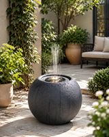 Fontaine solaire de jardin avec lumières LED changeantes de couleur, grande fontaine ronde en résine noire pour la décoration de patio et de jardin
