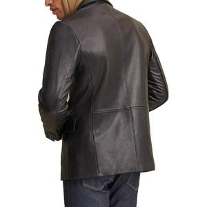 Custom Men's Leather <b>Blazer</b> Regular Fit British Style Notched Collar Classic <b>Button</b> Closure Woven Fabric - Product Image 3