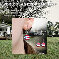 Boucles d'oreilles pendantes tendance du fabricant, design 233 pays du monde, en acier inoxydable, avec pendentif drapeau en cristal en forme de dôme