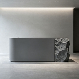 Corner Mounted Front <b>Desk</b> Right Angle Lobby Reception for <b>Small</b> Corner Lobby Space - Product Image 5