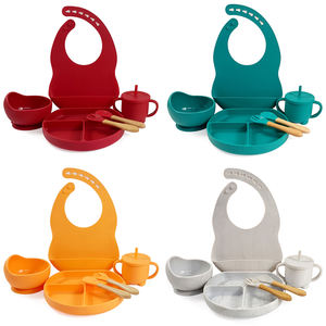 Ensemble de vaisselle pour bébé en silicone sans BPA, assiette à ventouse avec cuillère, bavoir imperméable et gobelet à paille, ensemble repas portable pour enfants - Product Image 5