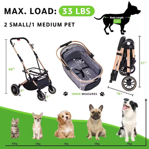 Poussette de voyage pour animaux de compagnie légère et écologique, toutes saisons, pour chiens de taille moyenne, 4 roues, tout-terrain, pliable, robuste, capacité de 15 kg - Product Image 4