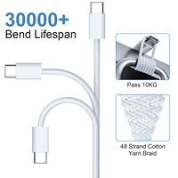 Câbles de données Type-C 60W en nylon tressé, longs, blancs et bleus, câble de charge rapide USB-C vers USB-C, 6 pieds, câble de charge USB-C 60W