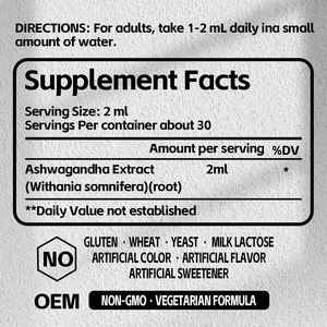 OEM 60ML Gouttes liquides de qualité supérieure à base d'ashwagandha sauvage, Withania Somnifera, vitamine, formule à base de plantes pour soulager le stress, qualité alimentaire, en bouteille - Product Image 3