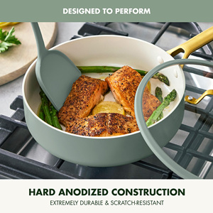 Thiết kế mới gốm không dính <span class=keywords><strong>Cookware</strong></span> <span class=keywords><strong>Set</strong></span> <span class=keywords><strong>SS</strong></span> xử lý đáy đôi chảo cho nấu ăn chịu nhiệt nhà bếp súp chậu thủy tinh nắp - Product Image 6