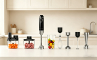Mixeur Plongeant Électrique Multifonction Portable à Vitesse Variable, 4 Lames en Acier Inoxydable, Mixeur à Main en Cuivre Pur pour Usage Domestique