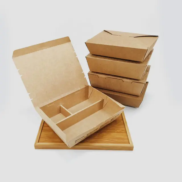 Wegwerp Fast Food Bruin Papier Kommen Kraft Slakom En Lunchbox Salade Doos