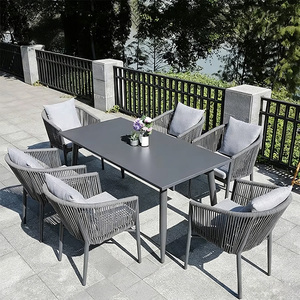 Ensemble <span class=keywords><strong>de</strong></span> table et <span class=keywords><strong>de</strong></span> chaises <span class=keywords><strong>de</strong></span> patio d'hôtel <span class=keywords><strong>de</strong></span> luxe, personnalisable en matière et en taille, en corde tressée, imperméable et résistant au soleil - Product Image 3