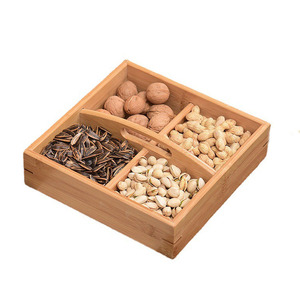 Caja de Bambú Rectangular con Compartimentos para Almacenar Bocadillos y Frutas, con Tapa, Bandeja de Madera para Frutas, Ideal para Bodas y Fiestas - Product Image 1