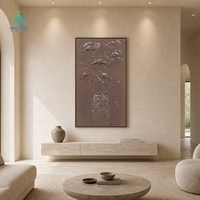 Peinture murale florale moderne texturée couleur bronze, nature morte, vase vertical, fleurs en relief sur toile, décoration de mariage et de maison en bois