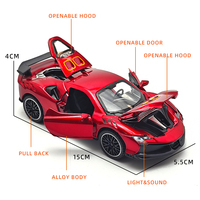 Mobil Sport SF90 Hypercar Skala 1/32, Model Diecast Mewah, 4 Pintu Dapat Dibuka, Mainan Alloy, Tarik Mundur, Baterai Lithium, Dilengkapi Lampu dan Suara