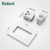 Placa de pared de montaje oculto de doble módulo Kolani 120, enchufe universal de 3 orificios + perilla de control de velocidad del ventilador, panel de PC blanco brillante