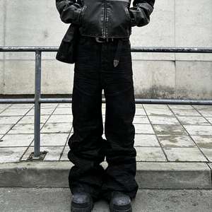 Jeans Baggy Stacked da <span class=keywords><strong>Uomo</strong></span> Personalizzati Y2K Eco-Friendly con Borchie, Gamba a Campana, Rivestimento in Cera e Effetto Sovrapposto - Product Image 1