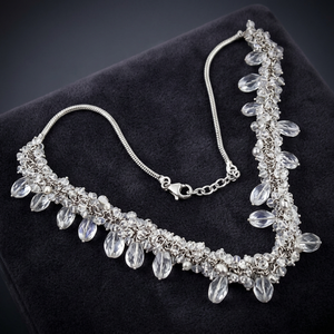 925 Sterling <b>Silver</b> Beaded Necklace with Crystal Pearl Handmade Crystal Chains - Product Image 1