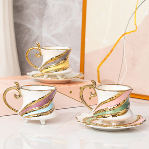 Taza de Café de Cerámica con Borde Dorado, Platillo, Taza de Espresso para el Hogar, Juego de Tazas de Cerámica de Lujo con Borde Dorado para el Té de la Tarde - Product Image 2