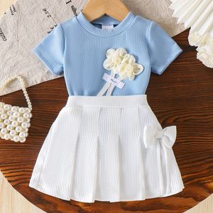 Completo Estivo per Bambine: T-shirt <span class=keywords><strong>Blu</strong></span> a Maniche Corte e Pantaloncini, Abbigliamento per Bambine all'Ingrosso - Product Image 1