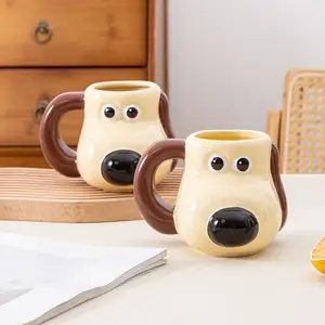 500Ml Schattige 3d Hond Vorm Ontbijt Keramische Koffie Melk Beker Groothandel Cartoon Handgeschilderde Meester Hond Custom Keramische Mokken