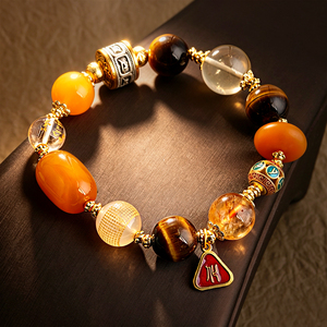 <span class=keywords><strong>Bracelet</strong></span> Dabao en cristal jaune naturel et pierre œil de tigre, nouveau style chinois, porte-bonheur - Product Image 4