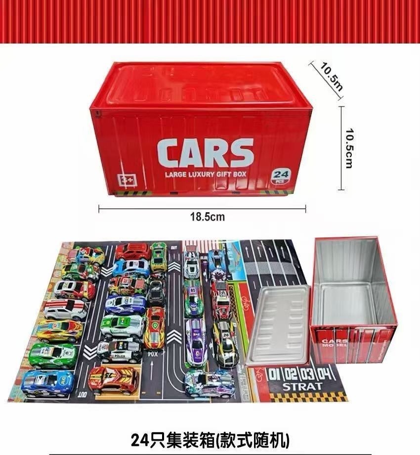 Boîte en fer rouge pour conteneur - 24 voitures en alliage avec carte