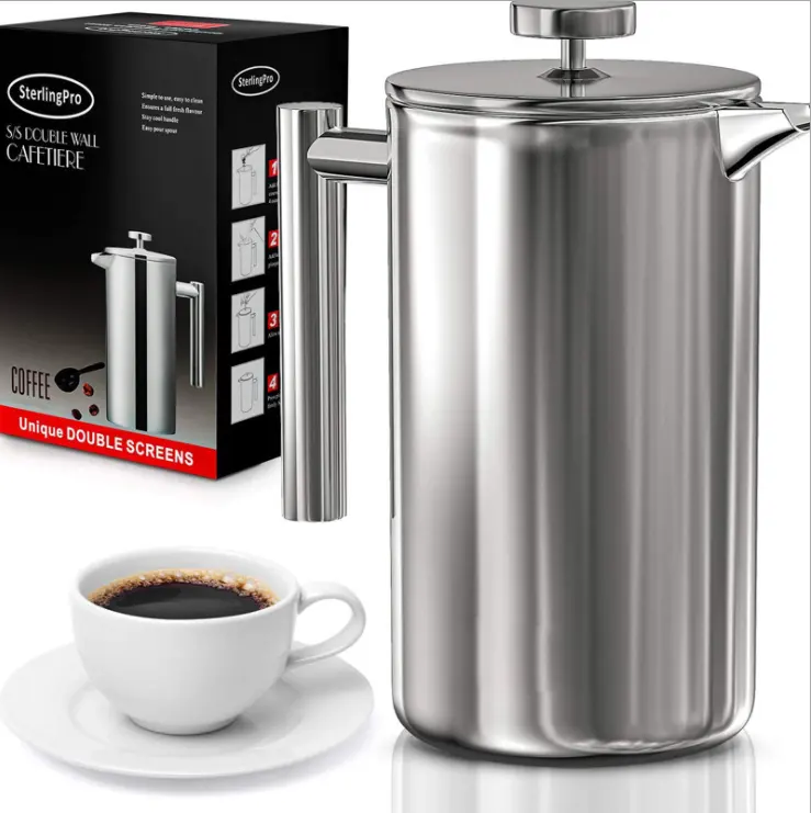 Portable Travel French Coffee Press Insulated Double Wall Stainless Steel Camping French Press Coffee Maker