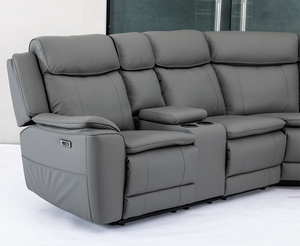 <span class=keywords><strong>Canapé</strong></span> d'angle inclinable manuel VANBOW en similicuir rembourré avec console de rangement et porte-gobelets - Product Image 3