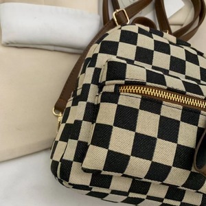 Wholesale Canvas Black and <strong>White</strong> Check Small <strong>Mini</strong> <strong>Backpack</strong> for Girls <strong>Mini</strong> Leather Straps - Product Image 6