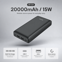 Power Bank 20000mAh Pengisian Cepat 15W Charger Portabel Dual USB A USB C Paket Baterai Eksternal