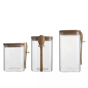 Tarro de especias Contenedor de almacenamiento de alimentos Botella de condimentos Tarro de vidrio hermético con tapa de bambú sellada y cuchara de Bambú - Product Image 4