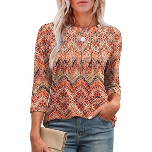 Nueva Camiseta Informal Plisada de Cuello Redondo y Manga Tres Cuartos para Mujer, a la Moda - Product Image 2