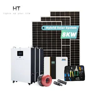 HTワンストップソリューションハイブリッドソーラーエネルギーストレージシステムソリューション8KW10KWオングリッドオフグリッド家庭用ソーラーエネルギーシステムスマートBMS