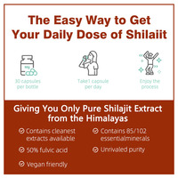 Supplément en capsules de Shilajit UN PAR JOUR de marque privée pour améliorer la perméabilité de la peau et aider à augmenter la densité minérale osseuse