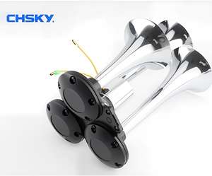 CHSKY 12V 2 voies, haut-parleur de voiture, audio automobile, klaxon à <span class=keywords><strong>air</strong></span> modifié à trois tubes, bouche ronde, électro-plaqué, pour véhicules lourds - Product Image 2