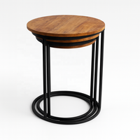 Ensemble de tables basses modernes en bois massif finition mate, design industriel, structure en tube de fer, plateau en bois de manguier, couleur personnalisable, petit format pour salon