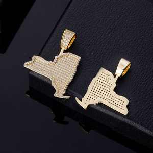 Joyería Hip Hop Personalizada, Dije con Significado, Zirconia Cúbica, Plata de Ley 925, <span class=keywords><strong>Mapa</strong></span> del Mundo de Nueva York - Product Image 1