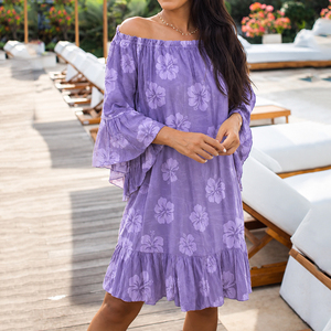 Robe hawaïenne sur mesure, fluide, à volants, épaules dénudées, haute qualité, 100% rayonne voile, robes décontractées - Product Image 1