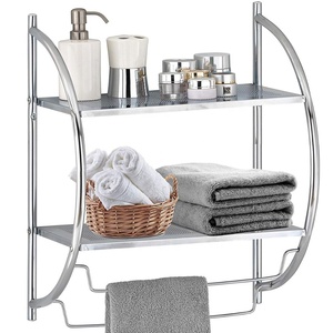 Étagère de salle de bain à 2 niveaux, support mural chromé de salle d'eau, en métal avec barres à serviettes, prix d'usine, nouveau - Product Image 4
