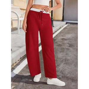 Pantalon de survêtement ample pour femme avec cordon de serrage, taille élastique, style color block, idéal pour le voyage, avec poches - Product Image 3