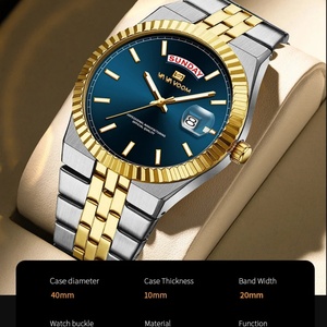 Montre de luxe pour homme d'affaires, montre à date et jour, étanche, lumineuse, en acier inoxydable, quartz, montre-bracelet tendance pour homme - Product Image 6