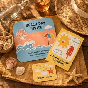 Set di Inviti Personalizzati per Giornata in Spiaggia - Tema Estivo: Sole, Ghiaccioli, Stelle Marine, Conchiglie - Biglietti di Auguri Costieri per Ospiti - Product Image 4
