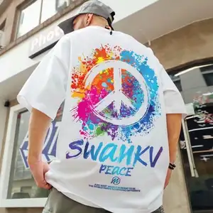 Camiseta de algodón con estampado Digital para hombre, ropa de calle masculina con hombros al descubierto, personalizada, estilo Hip Hop, con pantalla impresa