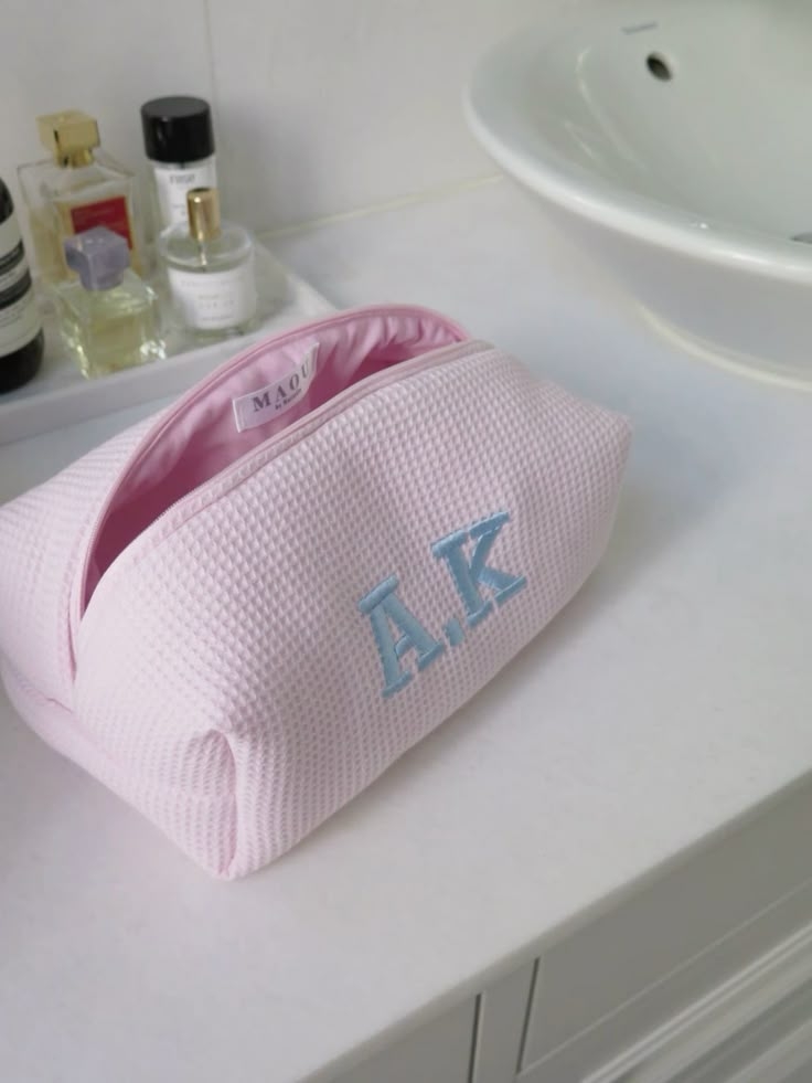 makeup bag waffle blue